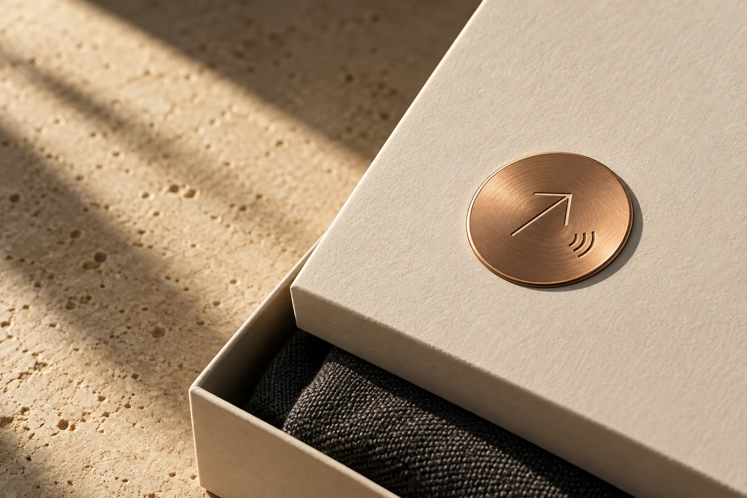 Illustrative premium metal NFC tag concept; black plastic is the standard material